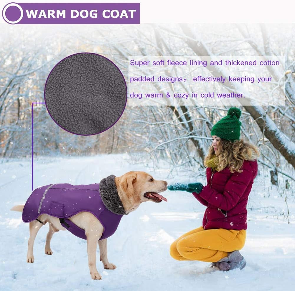 Warm Dog Coat Reflective Dog Jacket, Waterproof Dog Winter Coat Turtleneck Dog Clothes for Cold Weather, Thick Fleece Dog Snowsuit Christmas Dog Vest Pet Apparel for Small Medium Large Dogs L