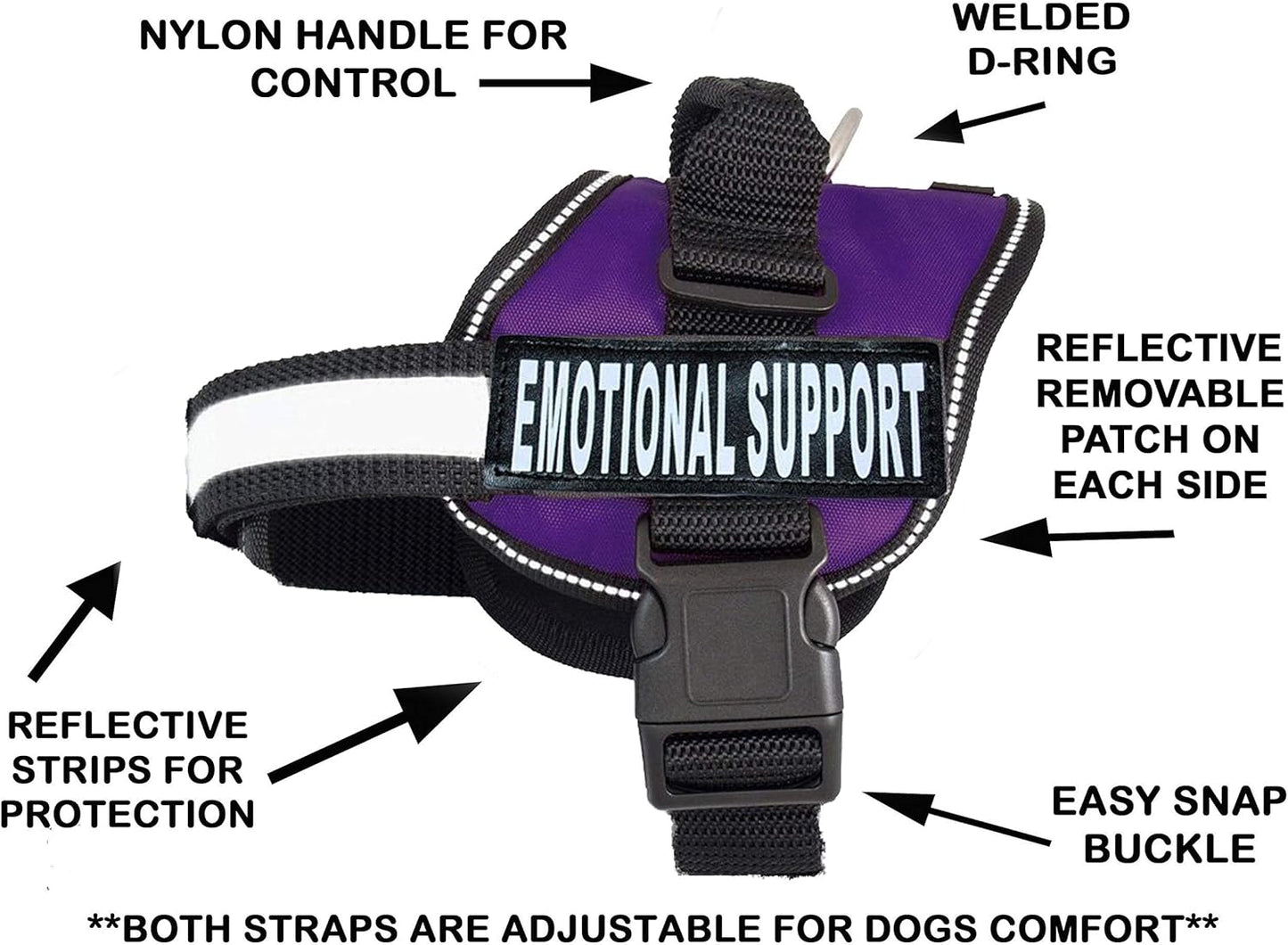 Emotional Support Dog Vest with 2 Free Hook and Loop Removable Emotional Support Animal Patches, Reflective Lightweight Cool Soft Adjustable K9 Harness (Girth 12”- 16" Purple)