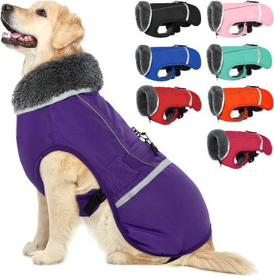 Warm Dog Coat Reflective Dog Jacket, Waterproof Dog Winter Coat Turtleneck Dog Clothes for Cold Weather, Thick Fleece Dog Snowsuit Christmas Dog Vest Pet Apparel for Small Medium Large Dogs L