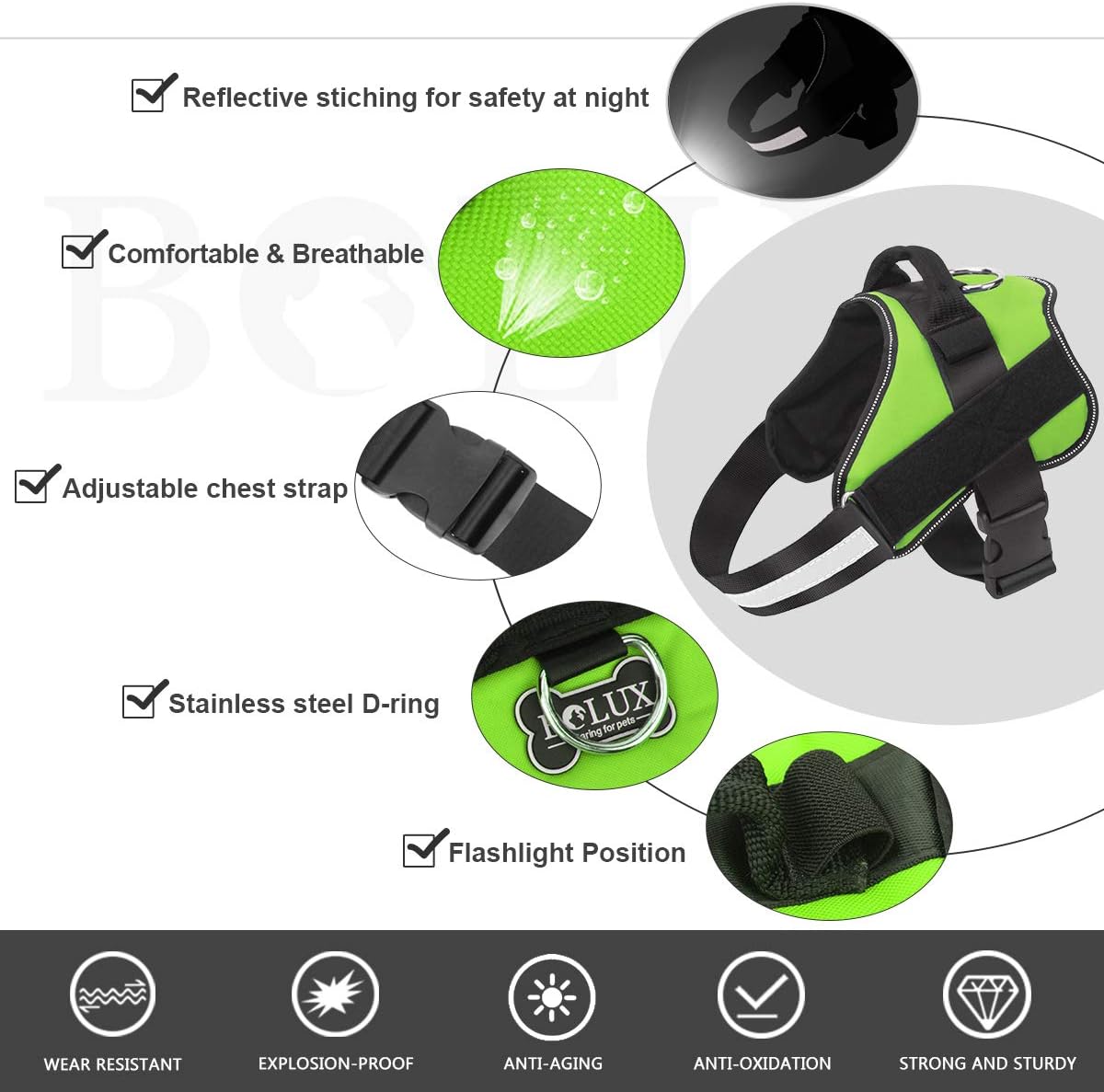 No-Pull Reflective Dog Harness - Adjustable and Breathable Vest with Handle for Outdoor Walking (Green, M)