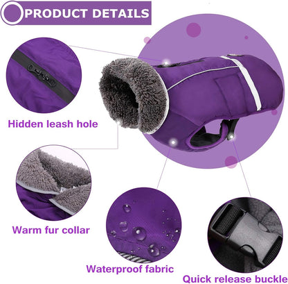 Warm Dog Coat Reflective Dog Jacket, Waterproof Dog Winter Coat Turtleneck Dog Clothes for Cold Weather, Thick Fleece Dog Snowsuit Christmas Dog Vest Pet Apparel for Small Medium Large Dogs L