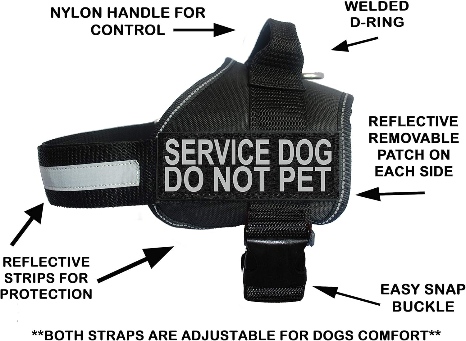 Service Dog Harness Vest Comes with 2 Reflective Service Dog DO NOT PET Removable Patches. Please Measure Dog before Ordering (Girth 12-16", Black)