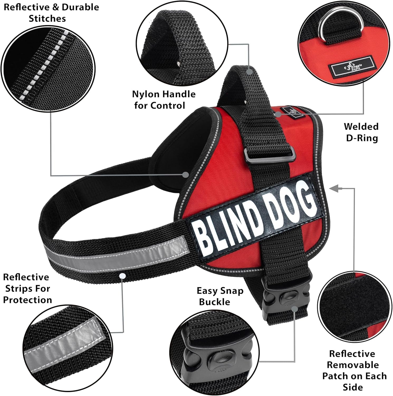 Blind Dog Harness No Pull No Escape Dog Vest for Blind Dogs Adjustable Vest with Handle Blind Dog Accessories and Patches for Training and Mobility